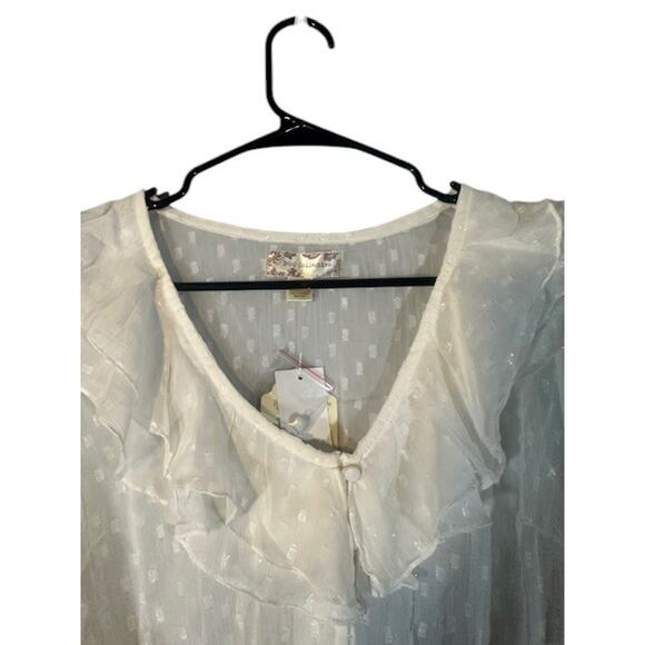 BOG Collective Cream Long Sleeve Ruffled Polka Dot Sheer Blouse Top Women Sz S - Picture 6 of 12